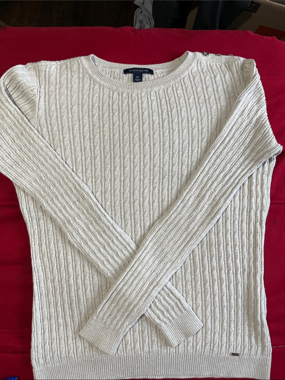 Tommy Hilfiger Ivory Cable-Knit Crewneck Sweater